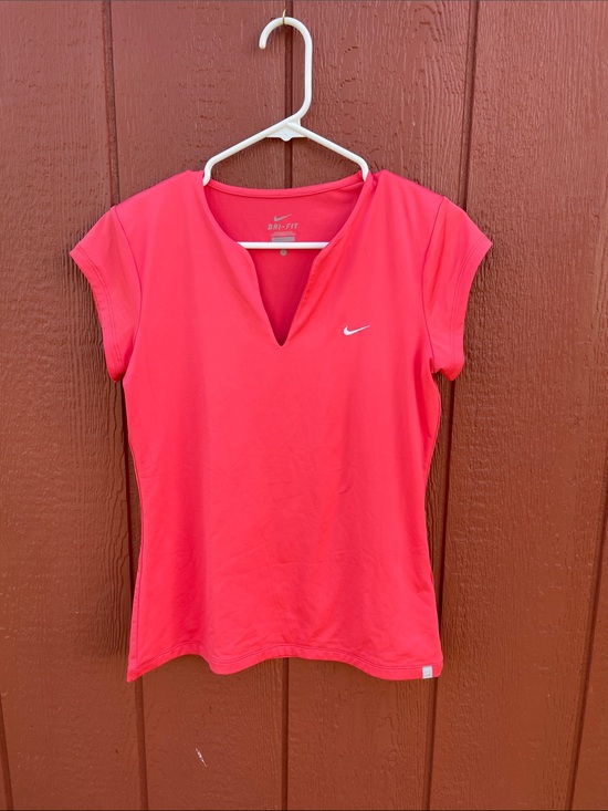 Nike Tops - Nike Dri-FIT Women Tennis Top Pink Short Sleeve V-Neck Athletic Shirt Large